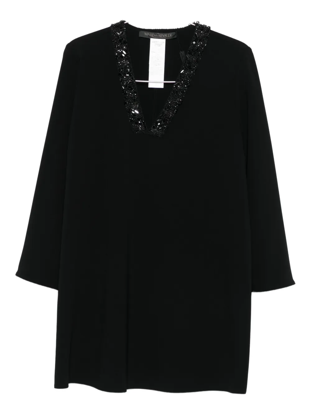 Marina Rinaldi Embellished V-neck Mini Dress In Black