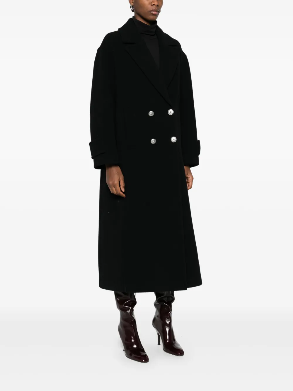 Pinko Double-breasted Coat In Black