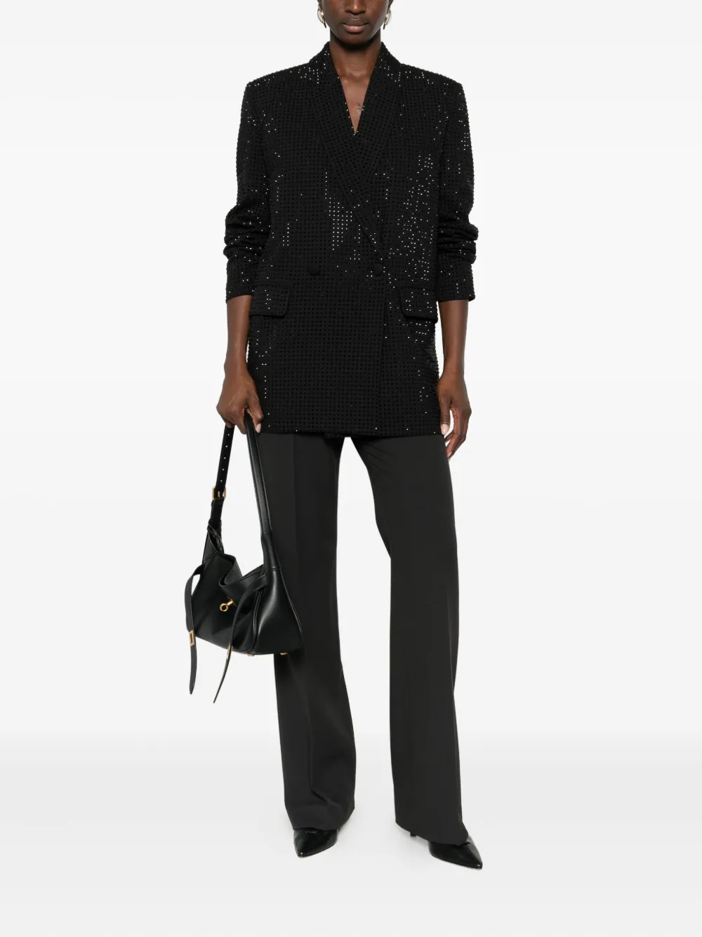 Pinko Double-breasted Embellished Blazer In Black