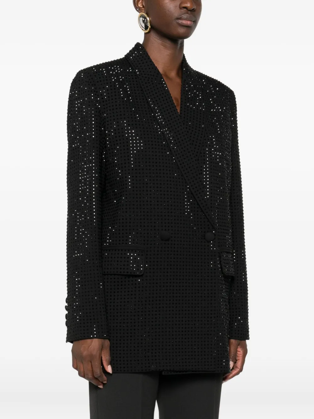 Pinko Double-breasted Embellished Blazer In Black