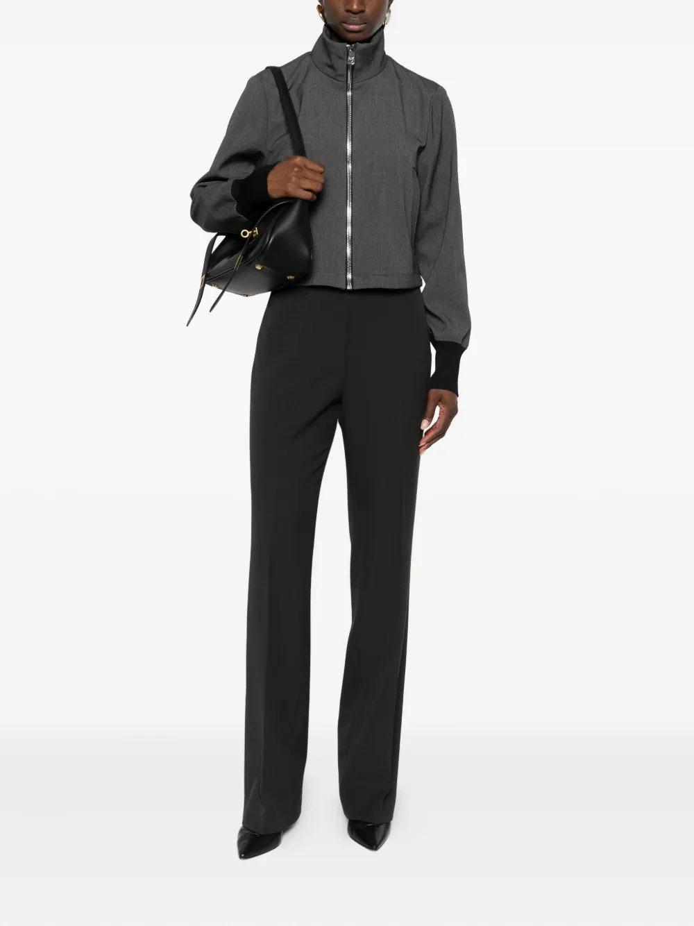 Pinko Cropped Bomber Jacket In Gray