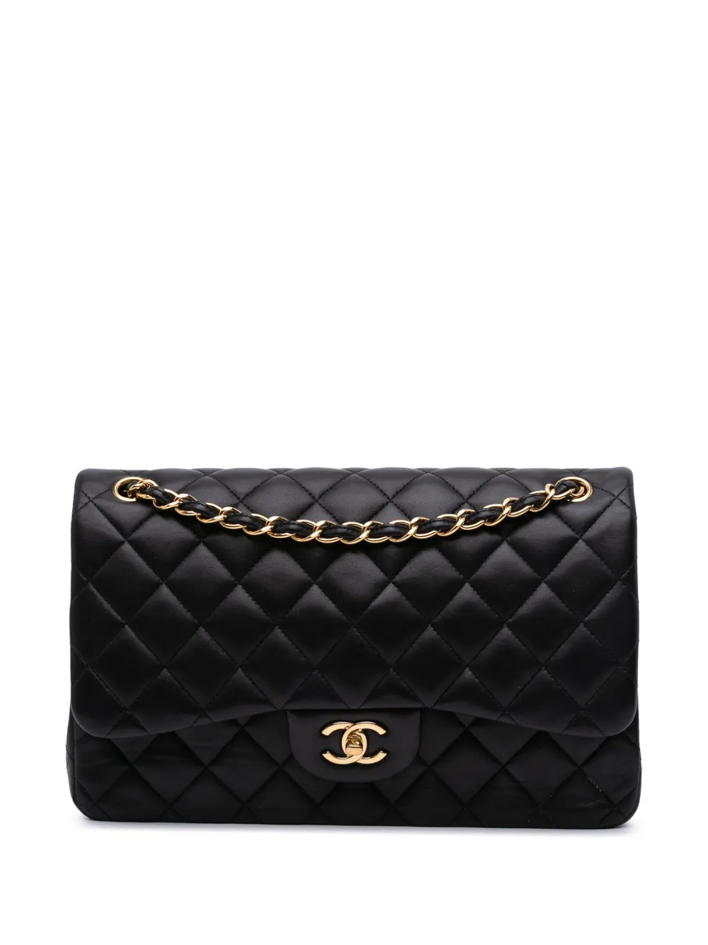 CHANEL Pre-Owned 2016-2017 ジャンボ クラシック ラムスキン ダブルフラップ ショルダーバッグ - ブラック CHANEL Pre-Owned 2016-2017 ジャンボ クラシック ラムスキン ダブルフラップ ショルダーバッグ - ブラック