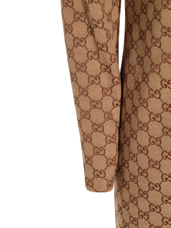 Gucci Gg Canvas Long-sleeve Mini Dress - Neutrals