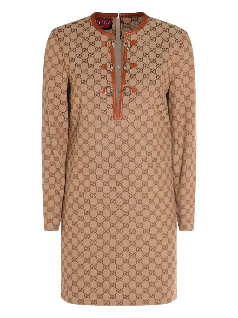 Gucci Gg Canvas Long-sleeve Mini Dress In Neutral