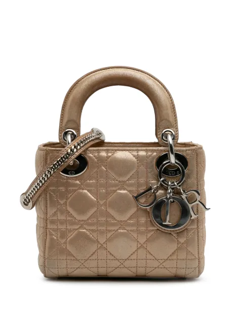 Christian Dior Pre-Owned bolsa satchel  Lady Dior Cannage mini de piel de cordero iridiscente 2016