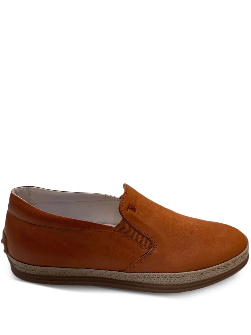Tod's leather rope-trimmed loafers Orange