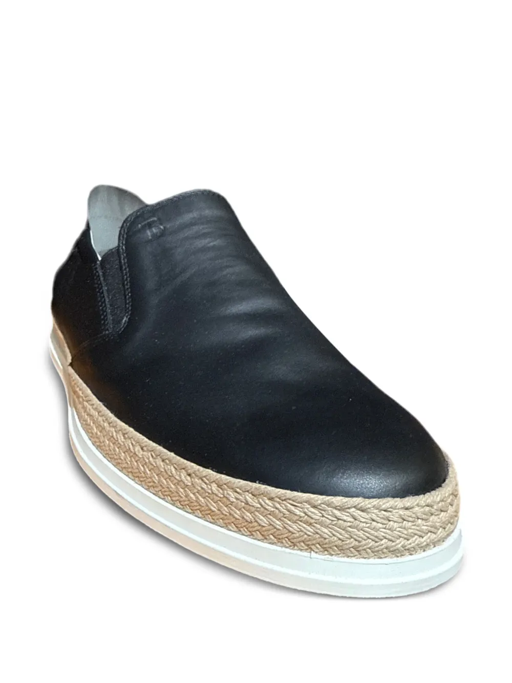 Tod's raffia-trimmed leather loafers Black