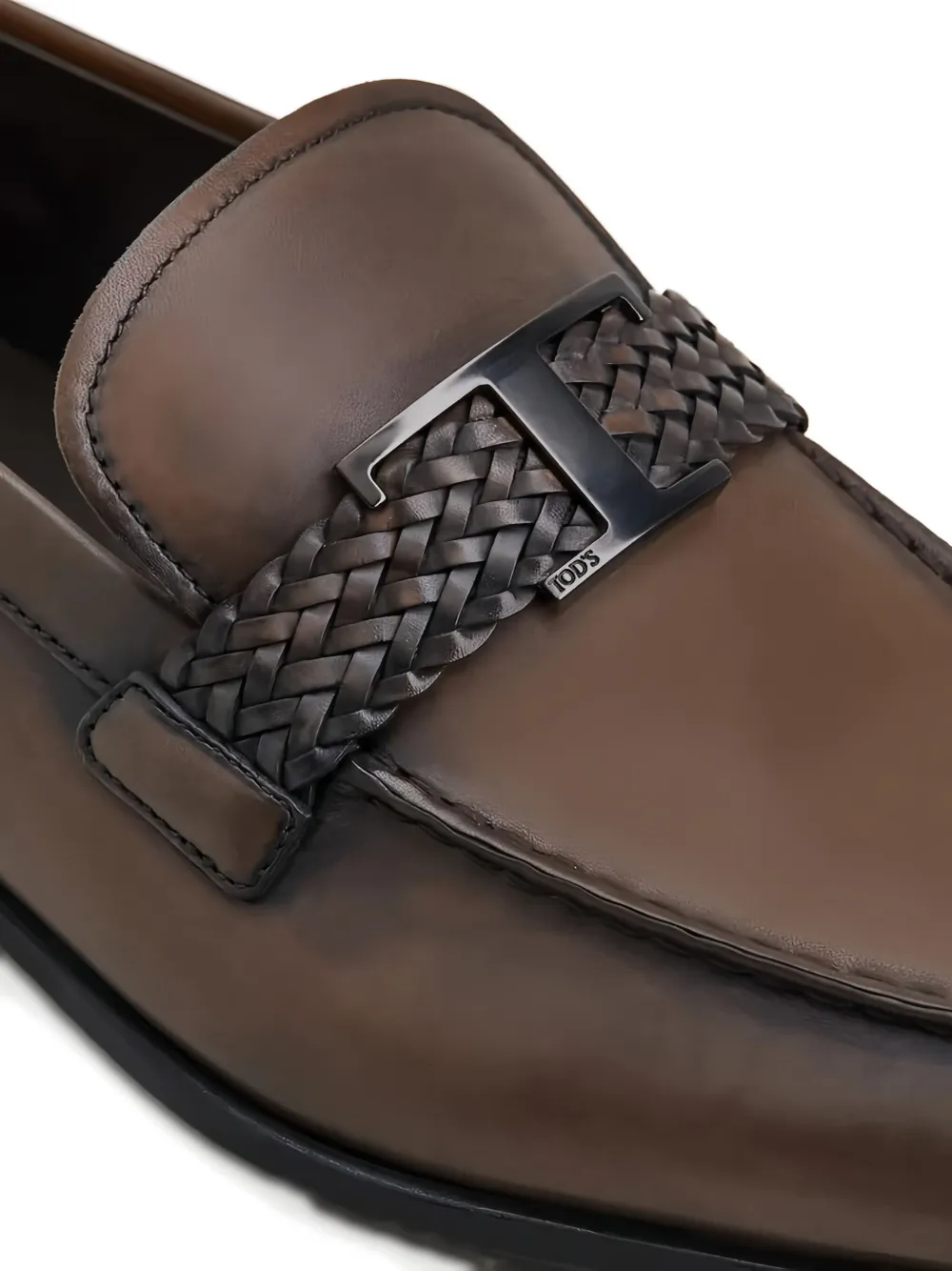 Tod's braided-buckle T-logo loafers Brown