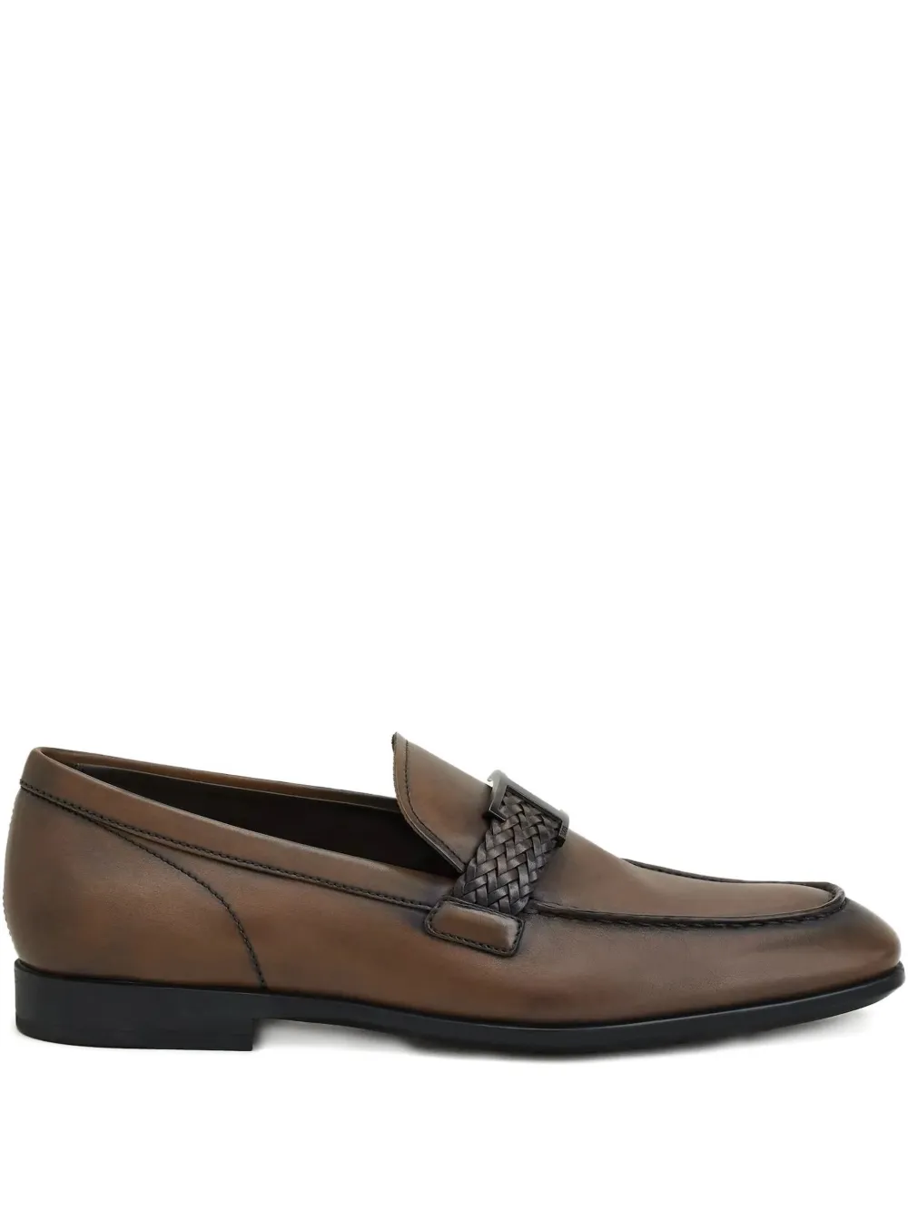 Tod's braided-buckle T-logo loafers Brown