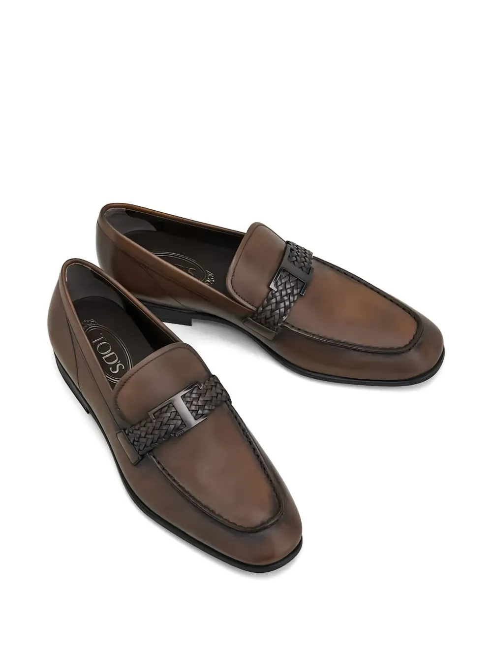 Tod's braided-buckle T-logo loafers Brown