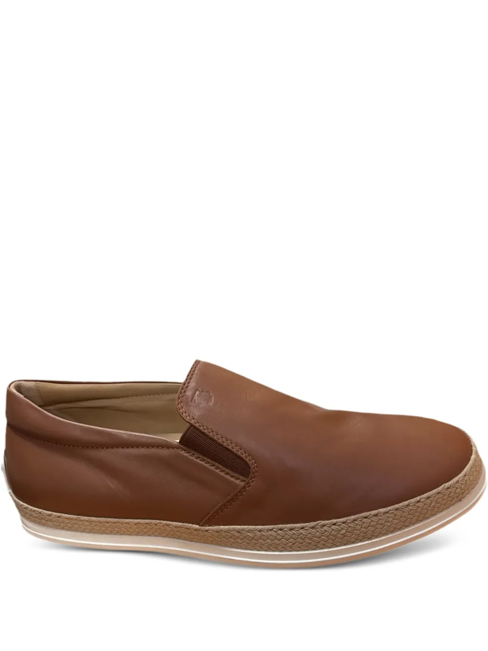 Tod's raffia-trimmed leather loafers Brown