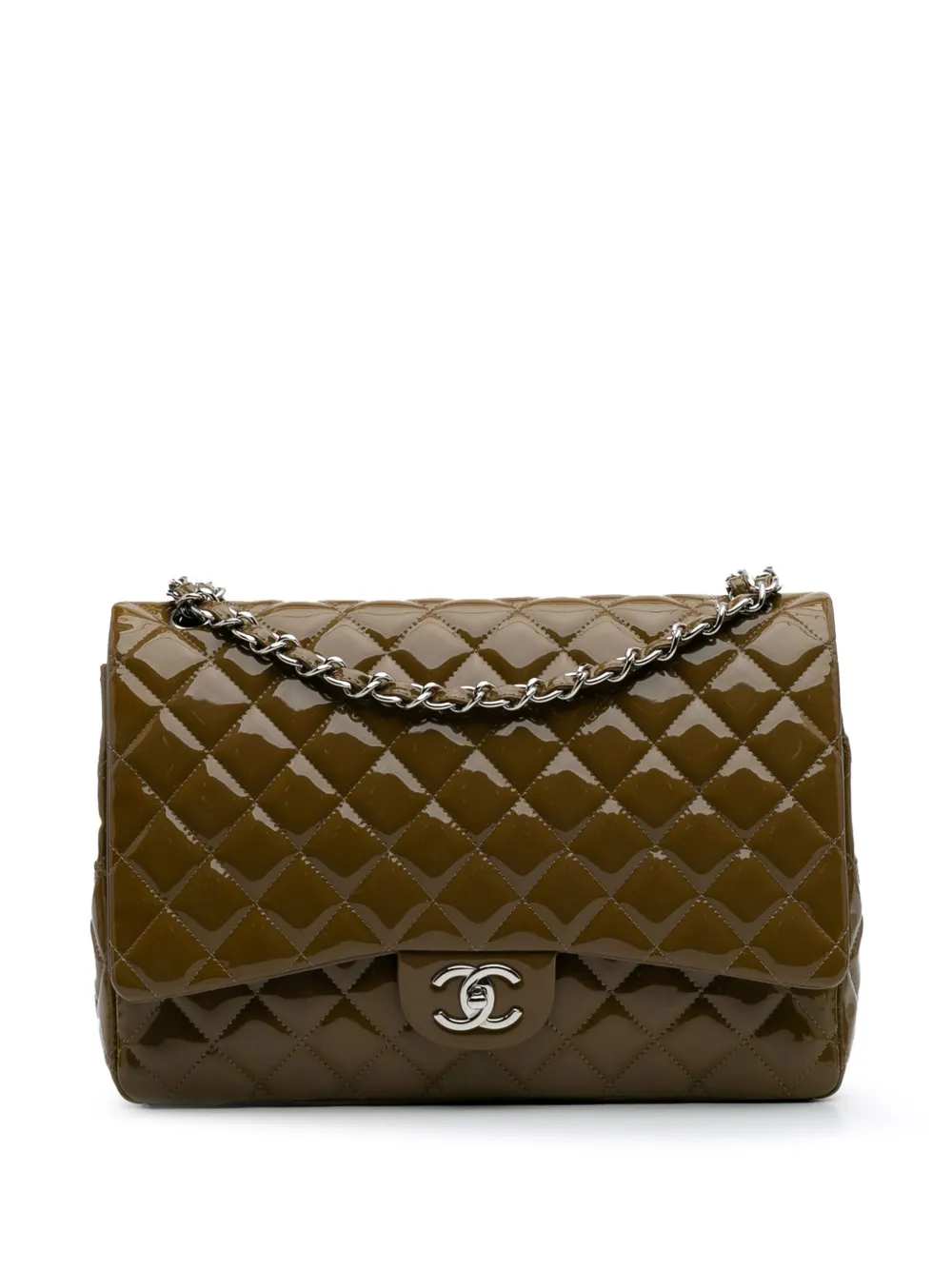 CHANEL Pre-Owned 2011 Maxi Classic Patent Double Flap shoulder bag | Brown | Image 1