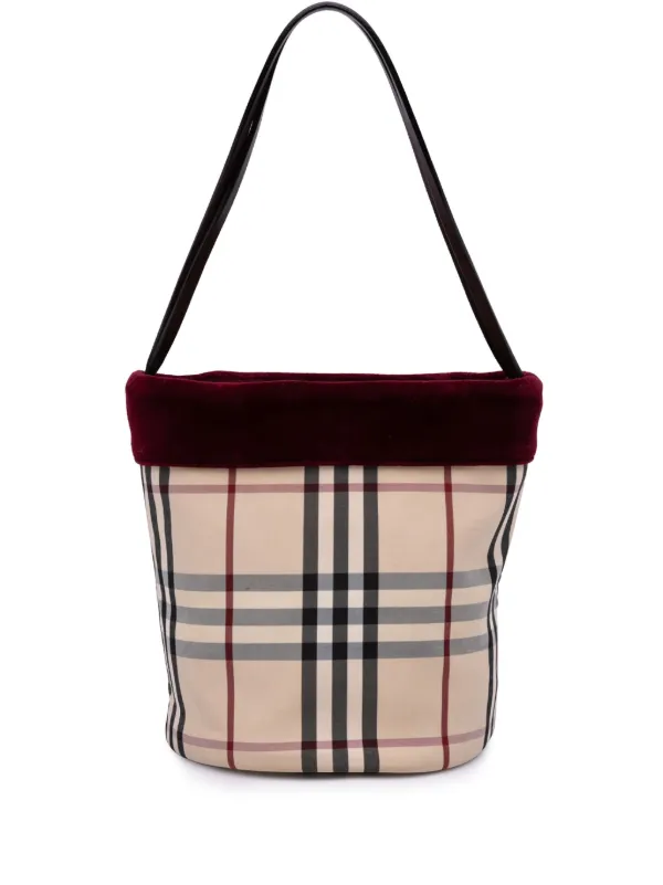 Burberry Pre-Owned 2000-2017 Velvet Trimmed House Check Canvas Bucket Bag  Brown FARFETCH IN