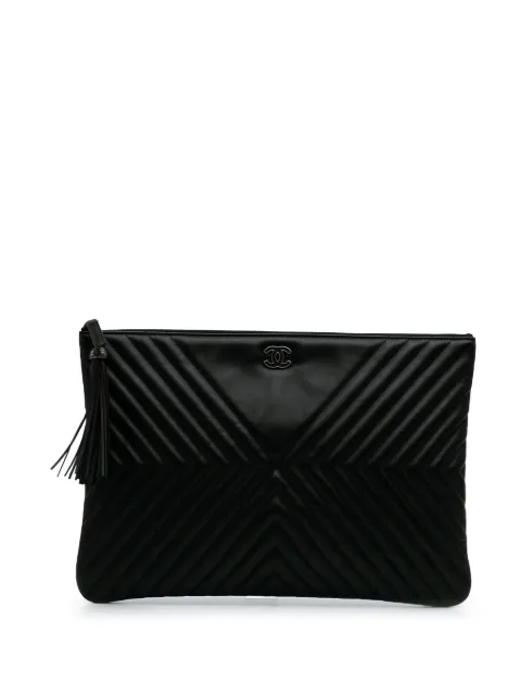 CHANEL Pre-Owned 2019 Large Diagonal Chevron Calfskin Tassel O Case clutch bag