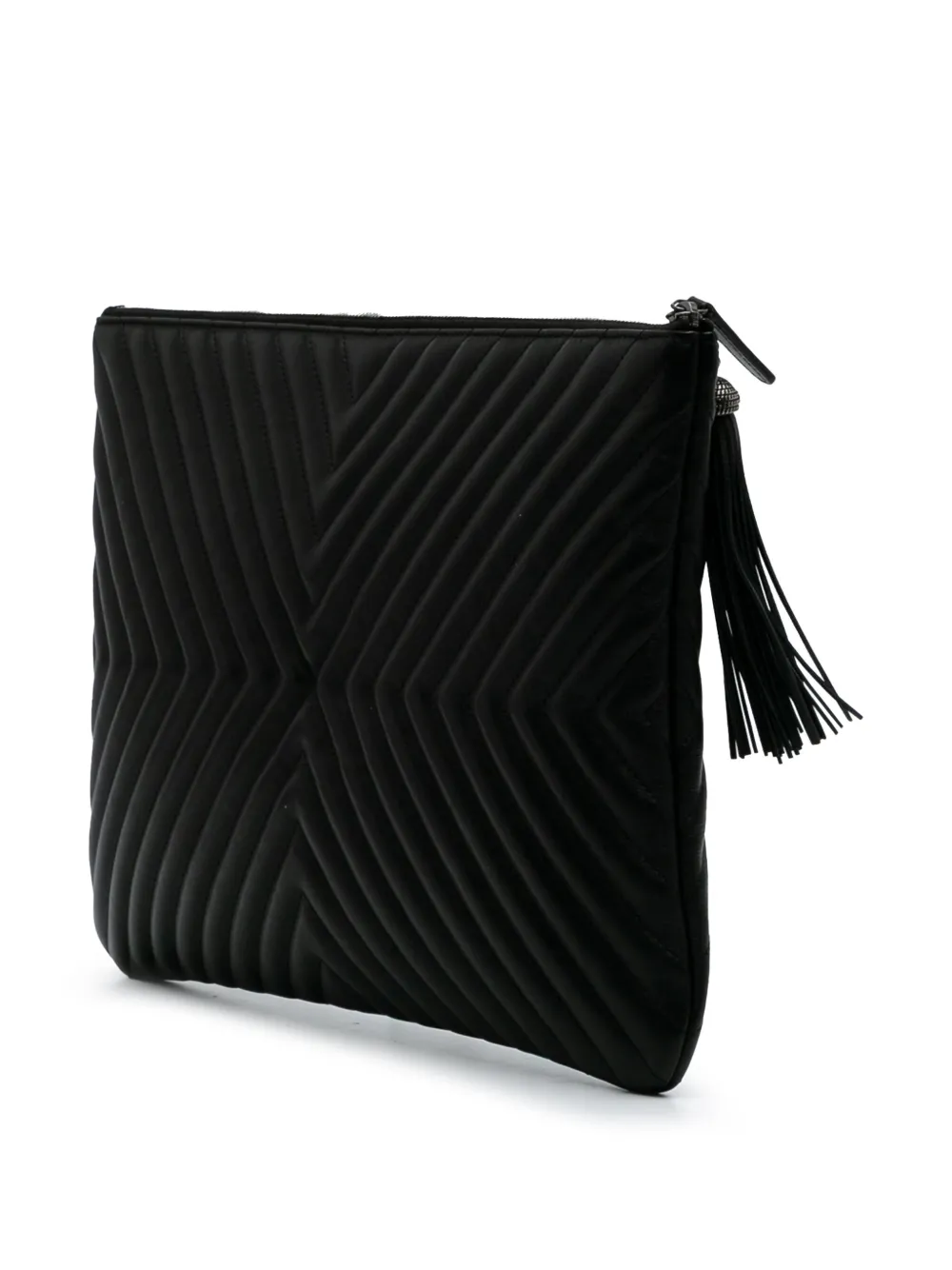 Pre-owned Chanel 2019 Large Diagonal Chevron Calfskin Tassel O Case Clutch Bag
