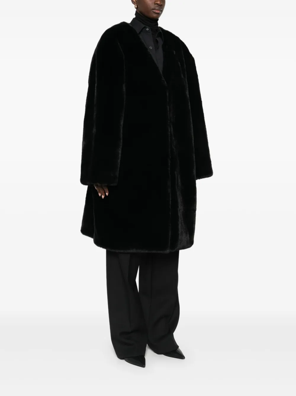 The Frankie Shop Matera Faux Fur Coat In Black