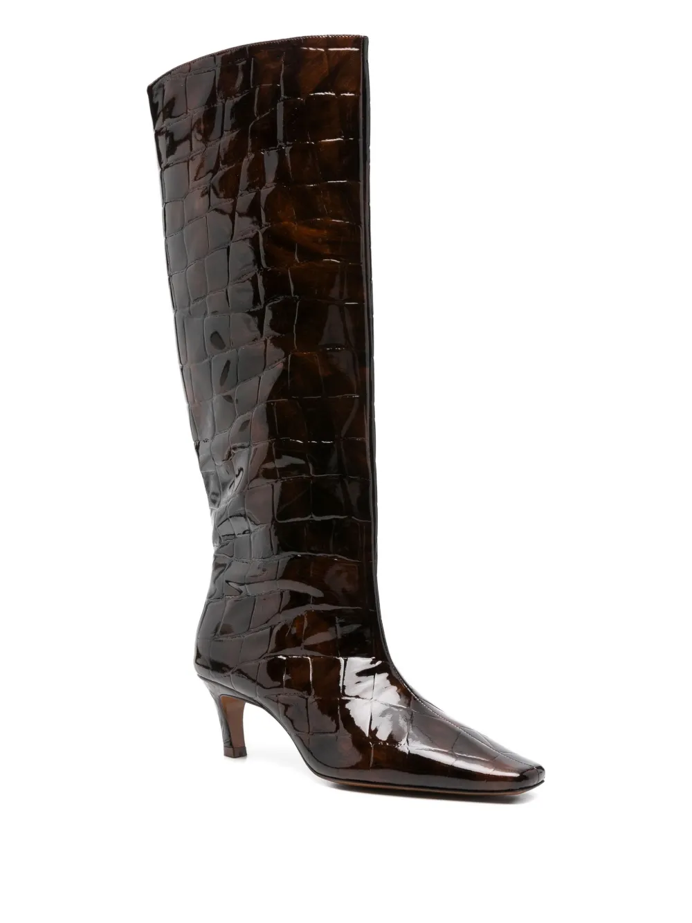 Retroféte 55mm Taliah Crocodile-effect Knee-high Boots In Brown