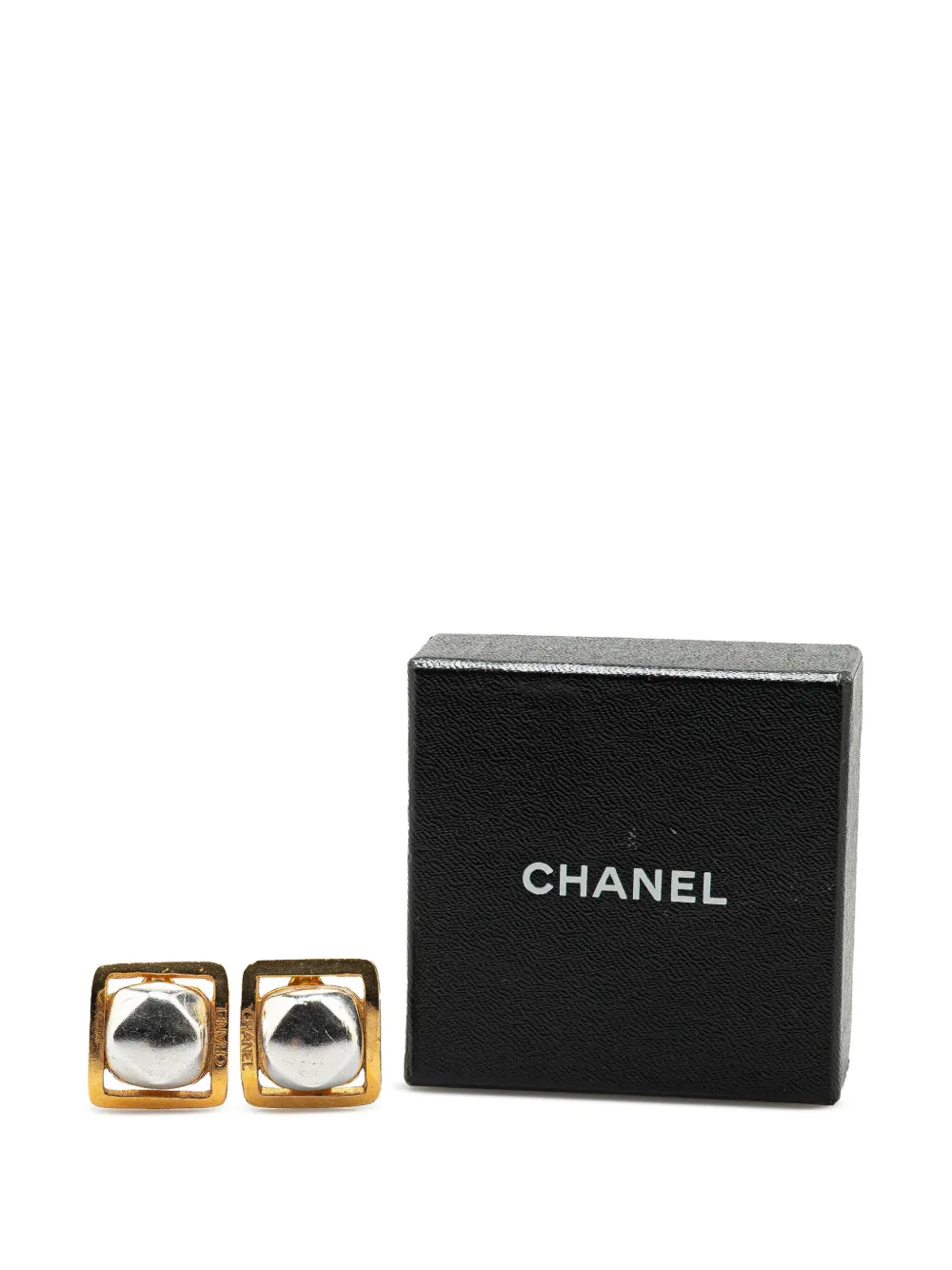 Pre-owned Chanel 1998 Gold Plated And Silver Square Bead Clip On Earrings Costume Earrings