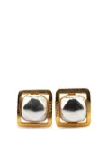 CHANEL Pre-Owned 1998 Gold Plated and Silver Square Bead Clip On Earrings costume earrings
