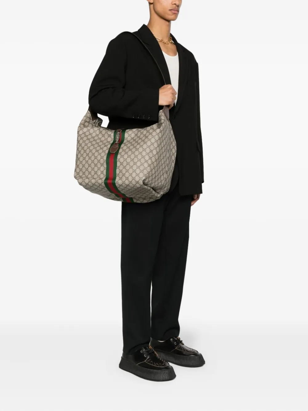 Gucci GG Supreme Web stripe shoulder bag Bruin