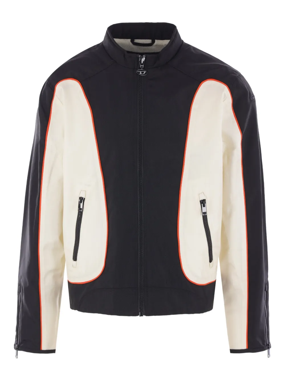 Diesel Bikerjack met vlakken en rits Zwart