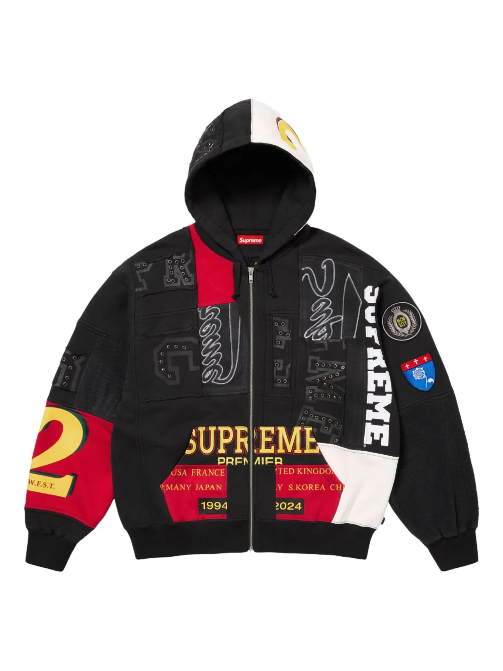 Supreme Hoodie met patchwork en rits Zwart