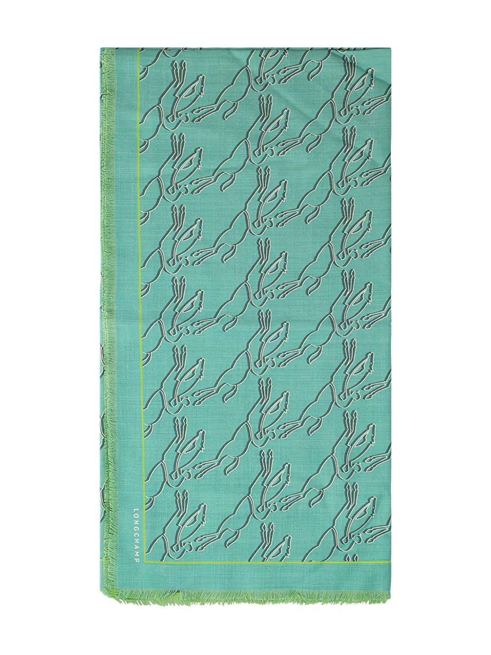 Longchamp fringed horse-motif scarf | Green | Image 1