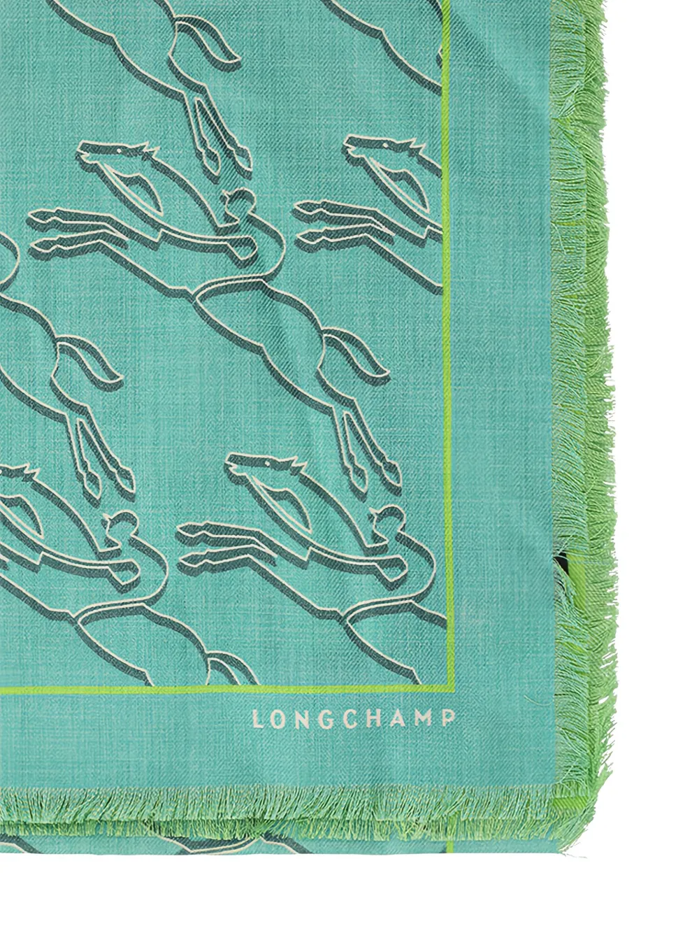 Longchamp fringed horse-motif scarf - Groen
