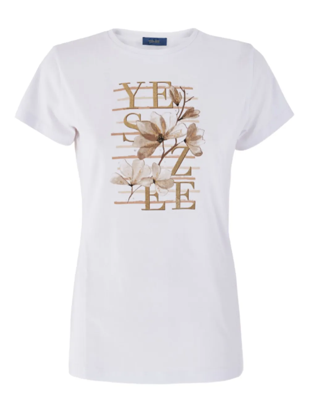 YES ZEE KIDS floral-print gold-lettering T-shirt | White | Image 1