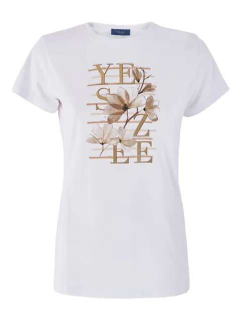 YES ZEE KIDS floral-print gold-lettering T-shirt