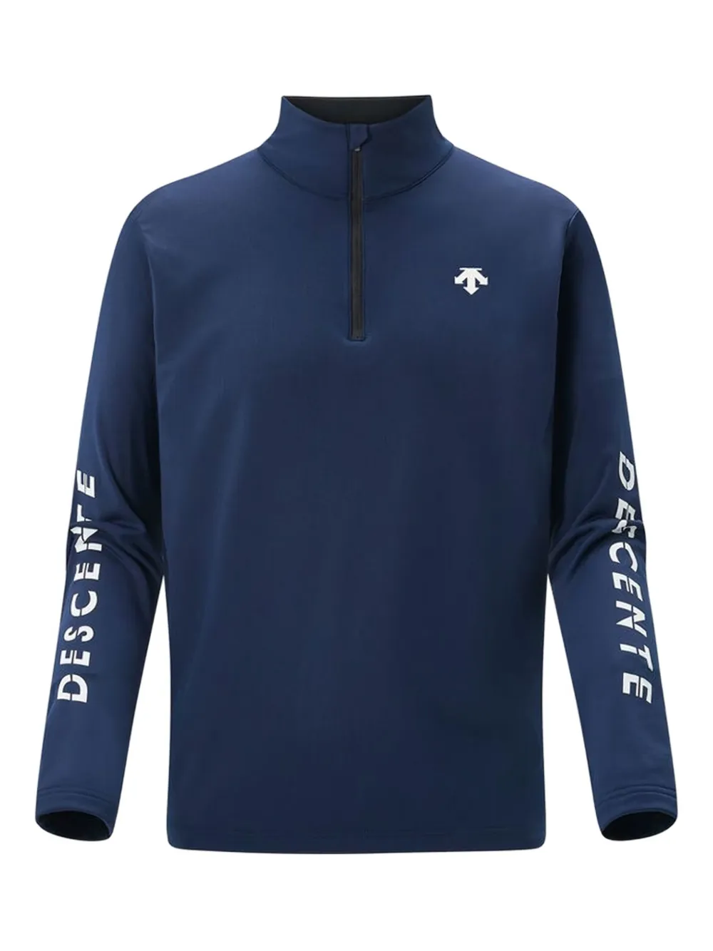 DESCENTE T-neck half-zip logo-sleeve T-shirt | Blue | Image 1