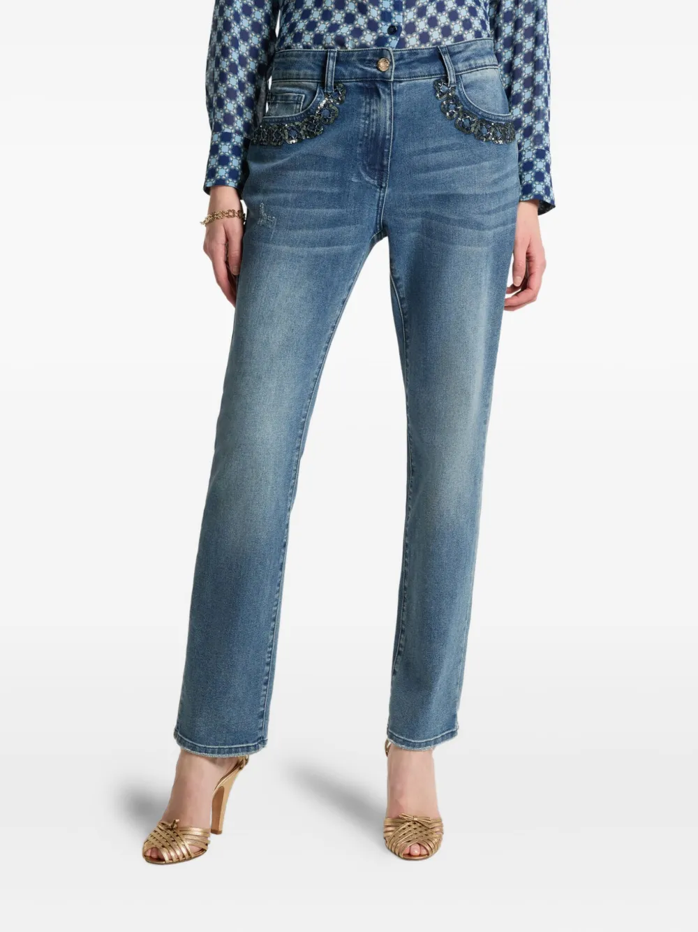 ELENA MIRO` Rose bead-embellished jeans | Straight-Leg Jeans | Image 2
