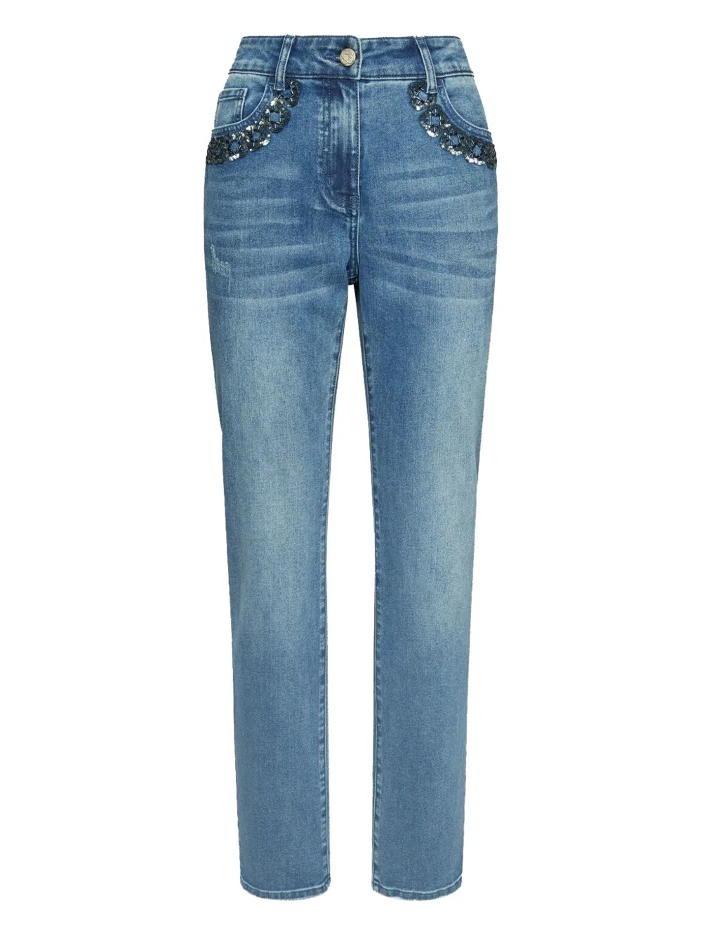 ELENA MIRO` Rose bead-embellished jeans | Blue | Image 1