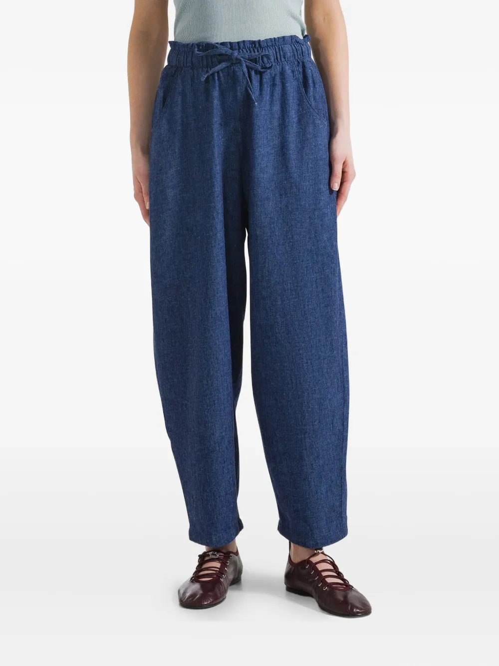 DEHA drawstring linen trousers - ブルー DEHA drawstring linen trousers - ブルー