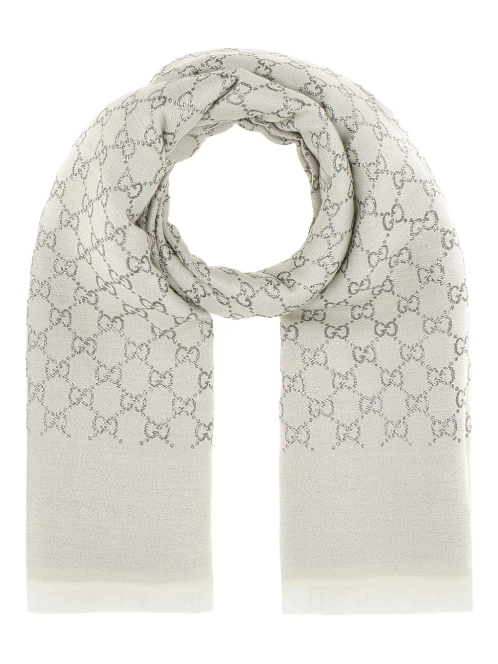 Gucci Embroidered Wool Blend Reversible Scarf In Gray