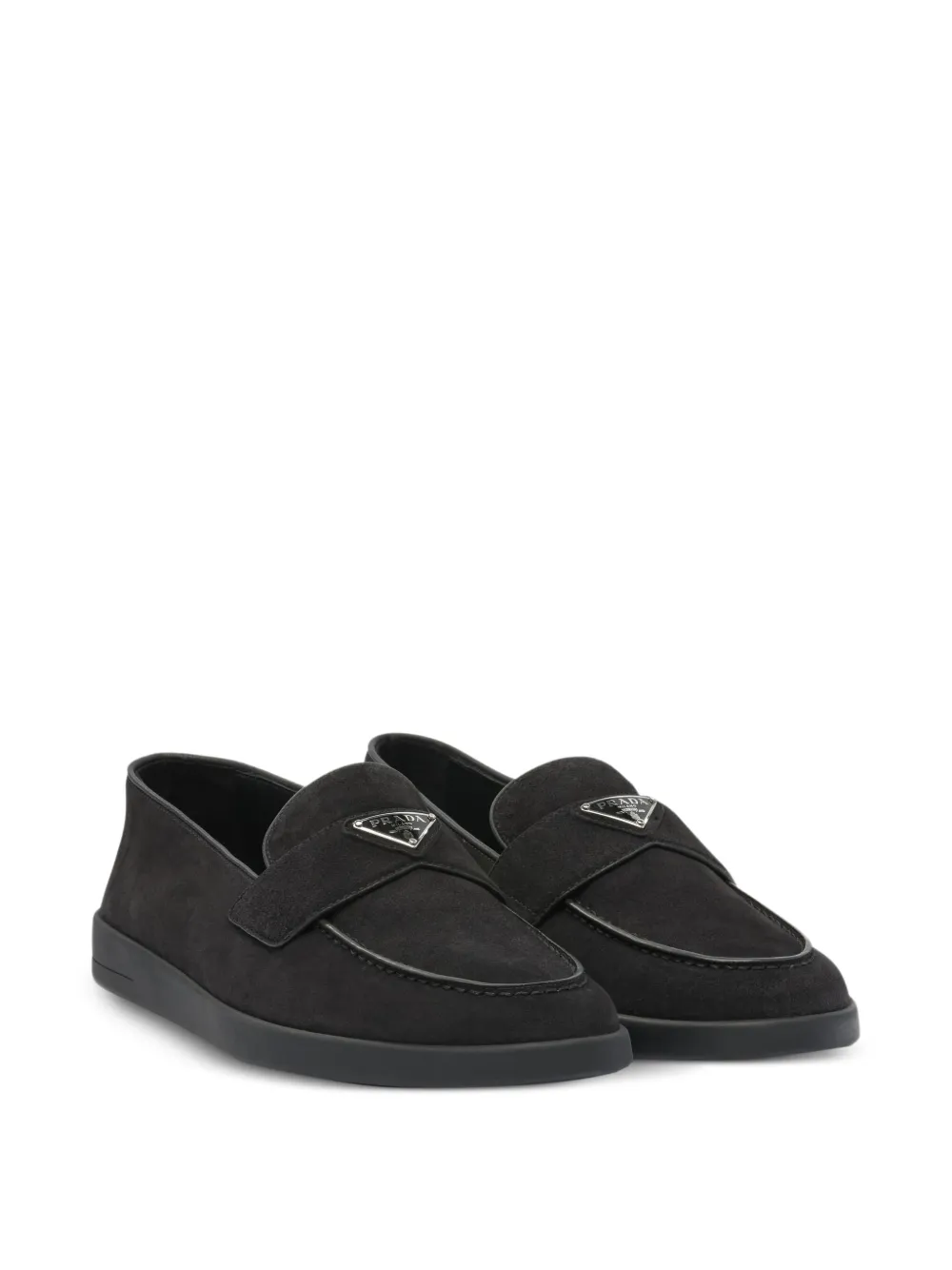 Prada Suède loafers met logo - Zwart