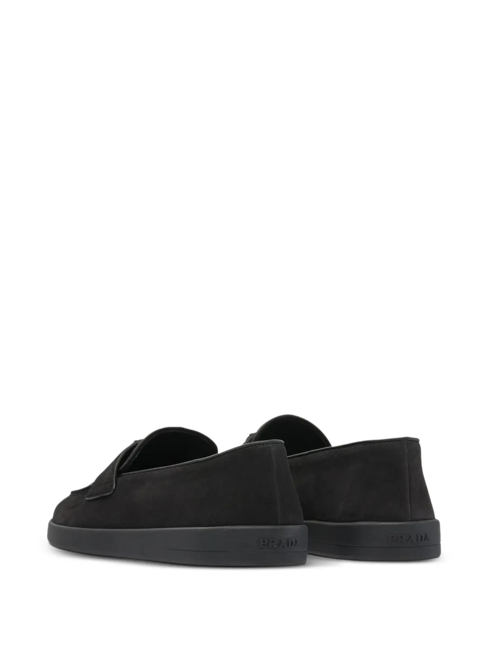 Prada Suède loafers met logo Zwart