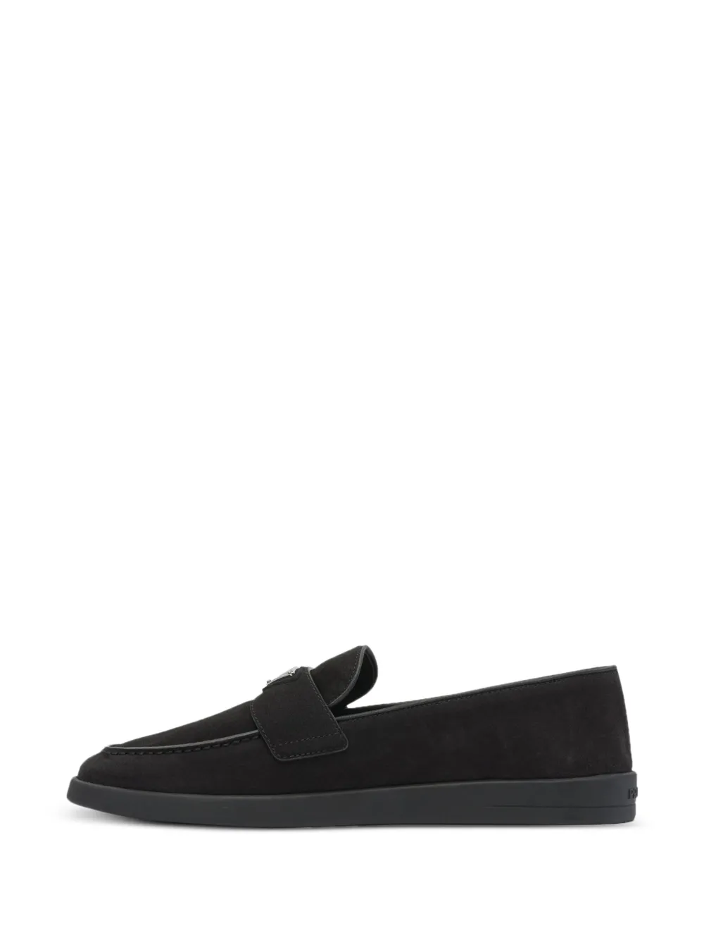 Prada Suède loafers met logo Zwart
