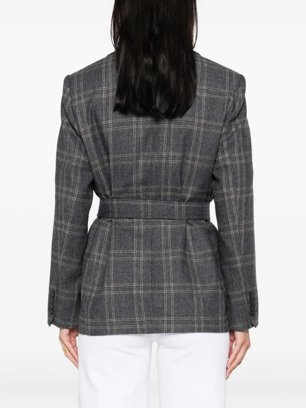 Maje Geruite blazer met riem Grijs