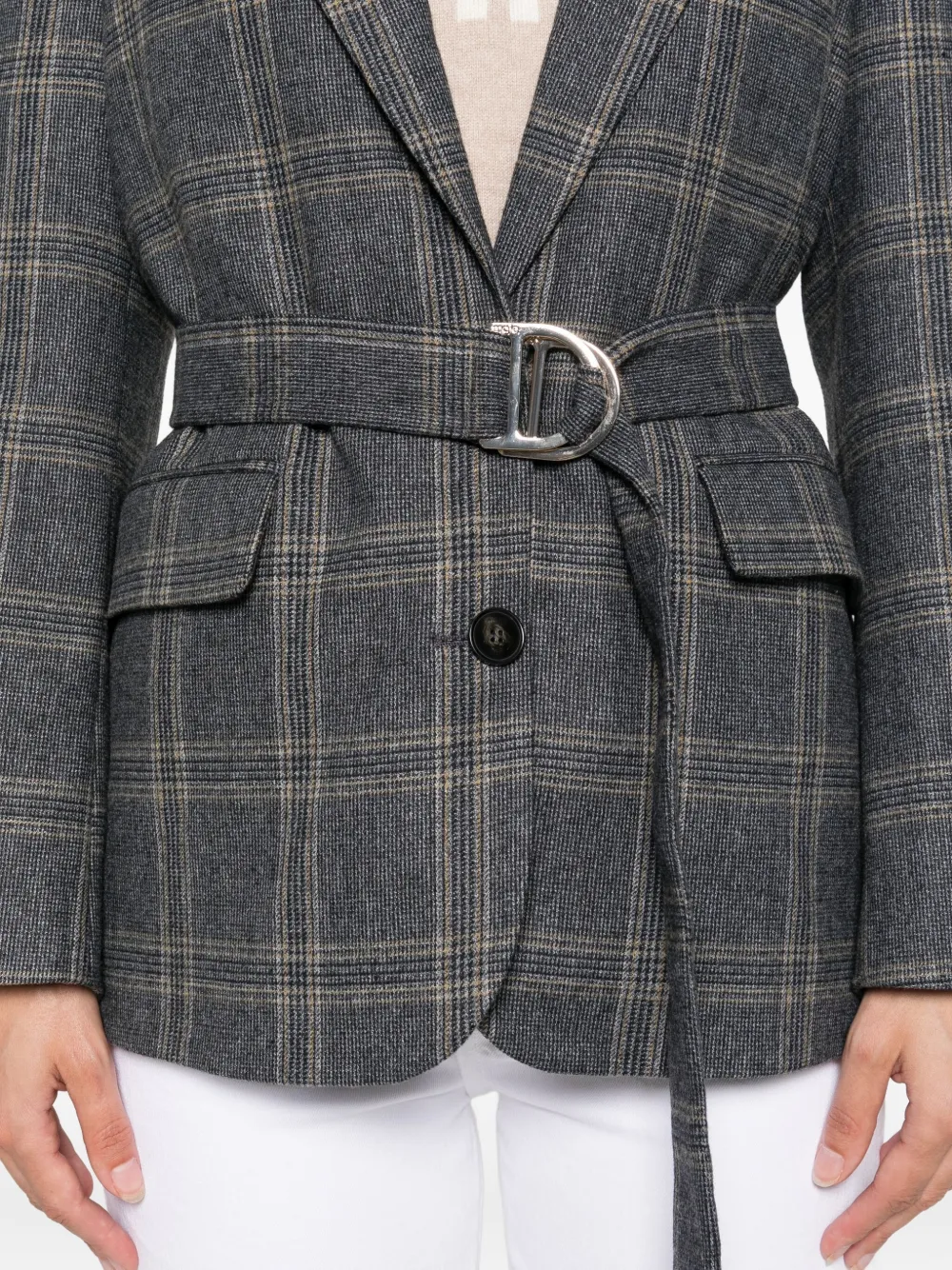 Maje Geruite blazer met riem Grijs