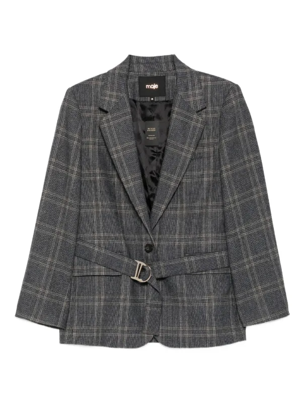 Maje Checked Belted Blazer Grey FARFETCH ID