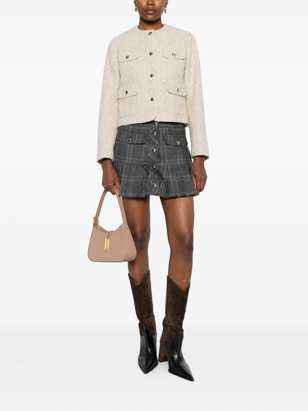 Maje pleated checked button mini skirt - Grijs
