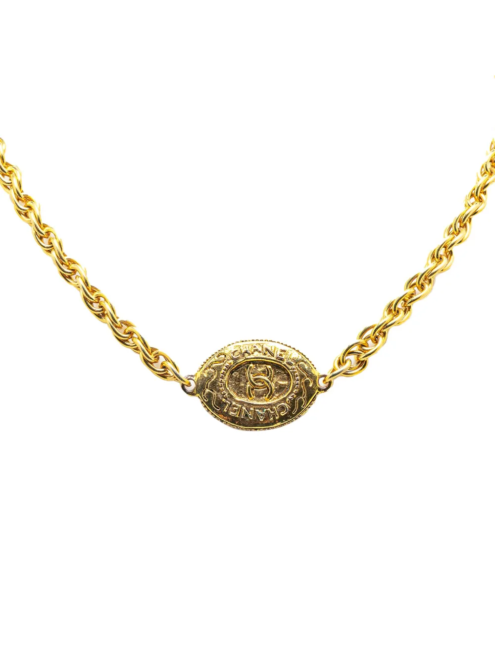 CHANEL Pre-Owned 20th Century Gold Plated CC Medallion Necklace CHANEL Pre-Owned 20th Century Gold Plated CC Medallion Necklace