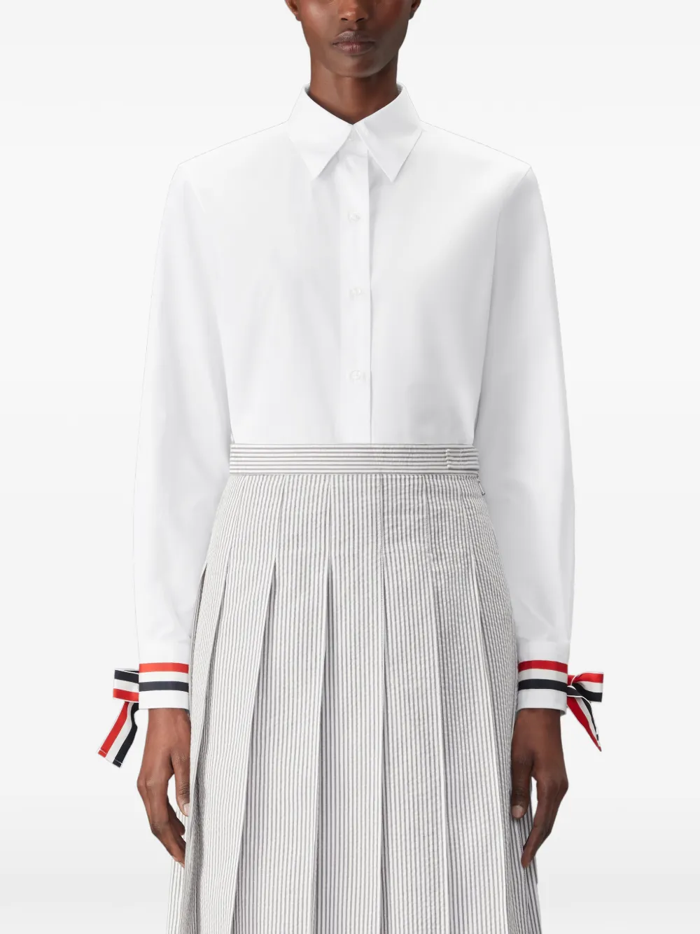 Thom Browne ribbon-cuff cotton shirt - White