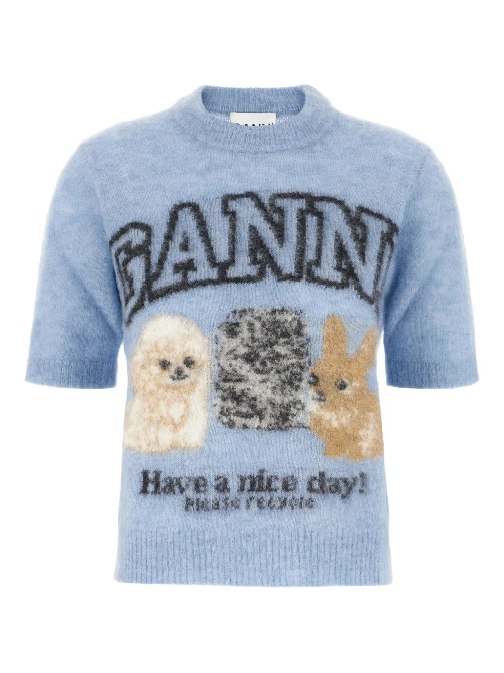 GANNI short-sleeve wool sweater Blauw