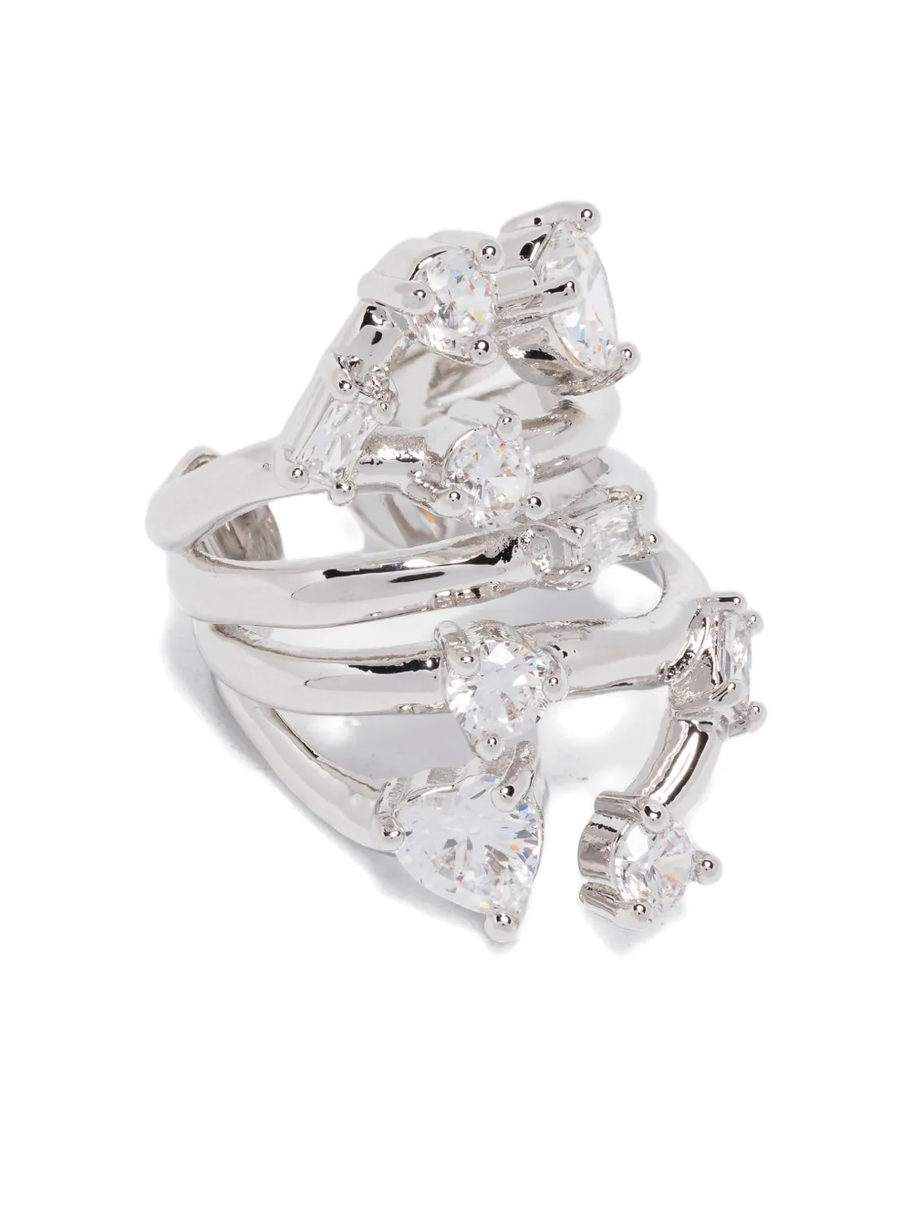 Maje rhinestone-embellished multi-row ring - Argento