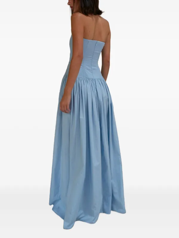 Azeeza Nayara Gathered Cotton Poplin Midi Dress - Blue