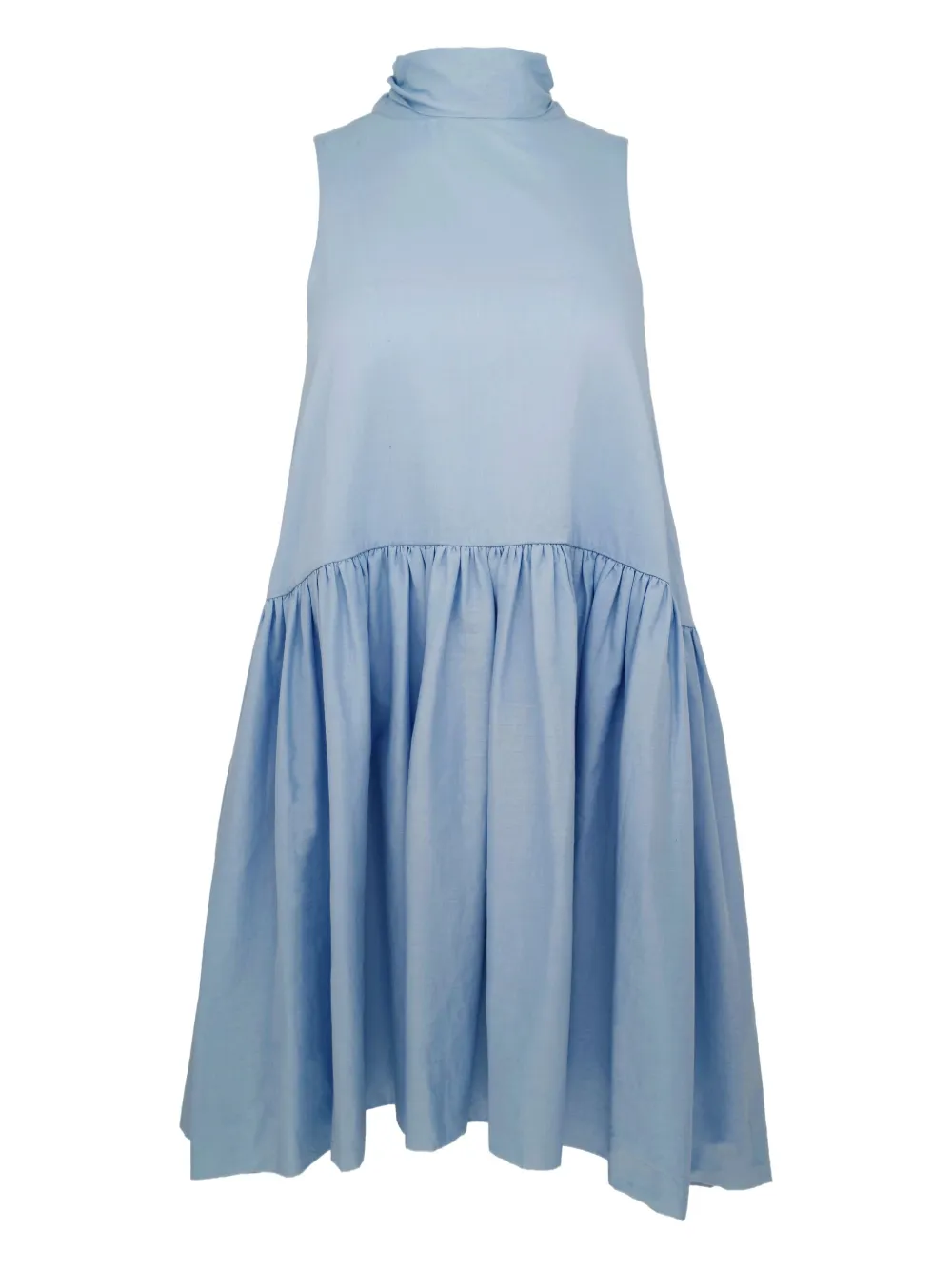 high-neck flared dress