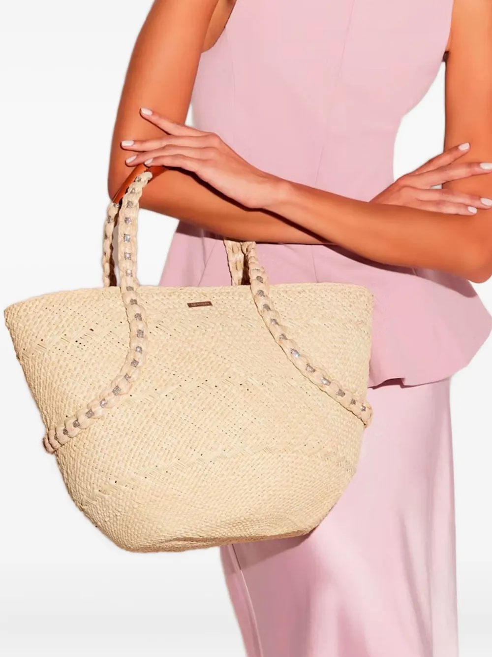 Aquazzura Isla geweven stro shopper Beige