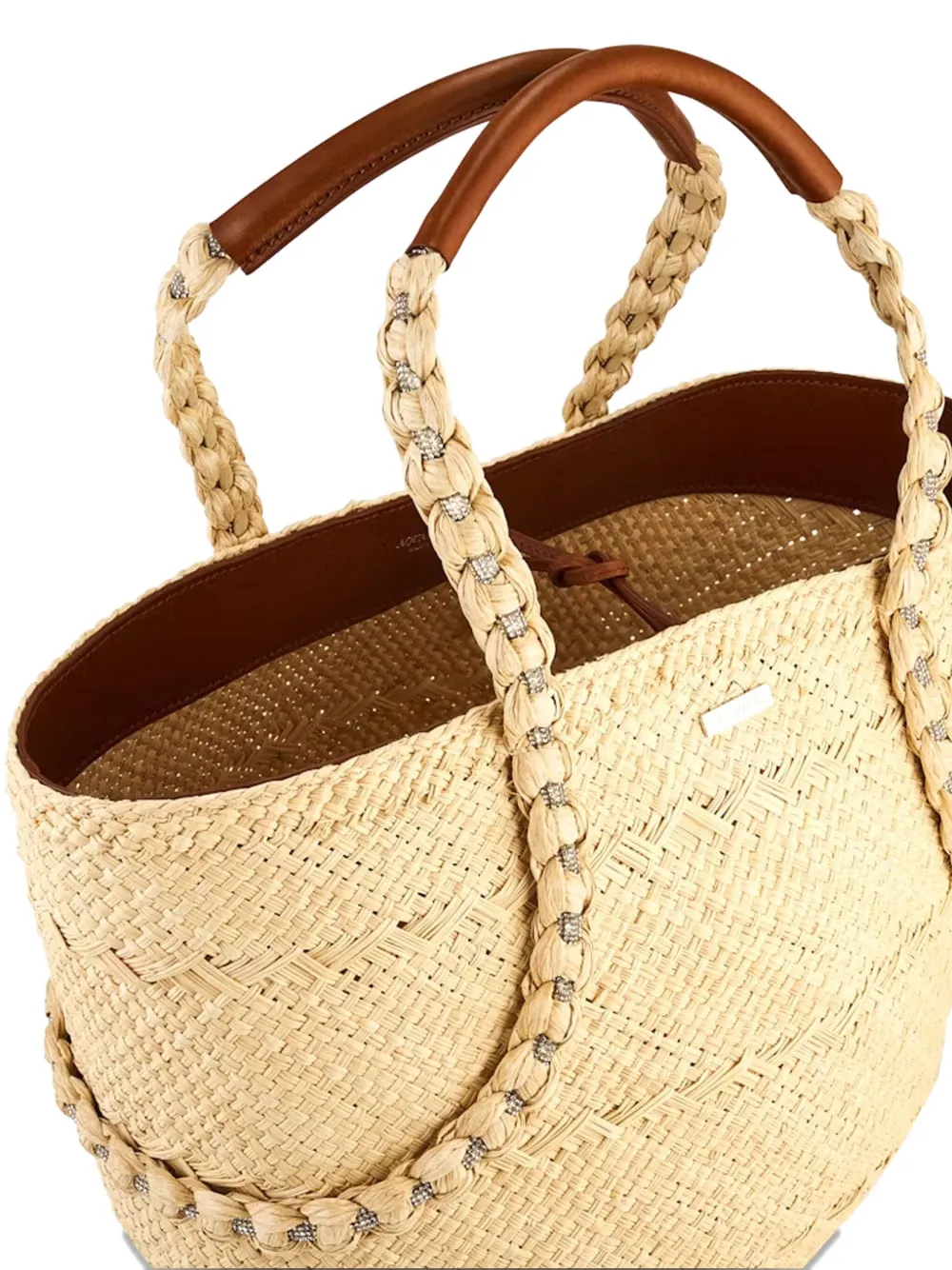 Aquazzura Isla geweven stro shopper Beige